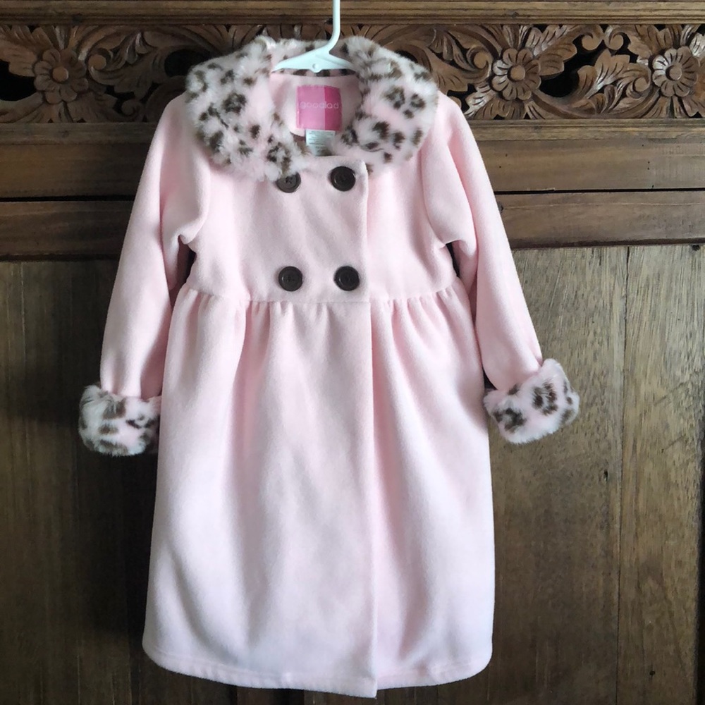 Pink fleece and leopard trimmed coat 4T
